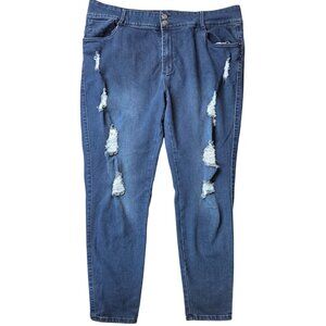 Hybrid & Company Womens Plus Size Distressed Jeans Size 22 Classic Blue Denim